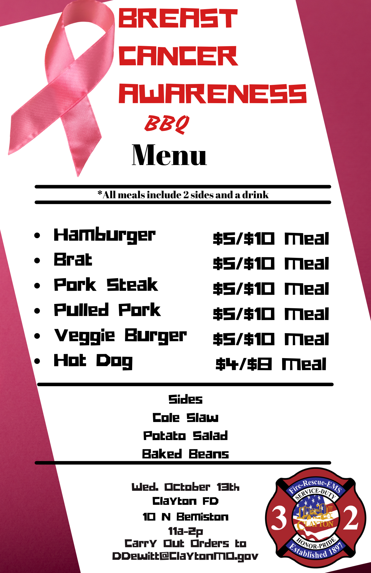 Breast Cancer BBQ Event Menu